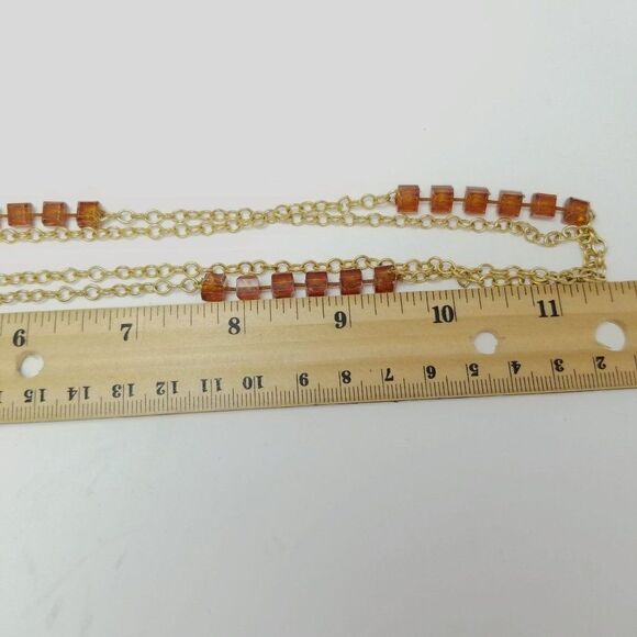 Vintage Long Chain, Mix Pattern Design, Retro Orange and Gold Tone, Estate - Picture 3 of 4
